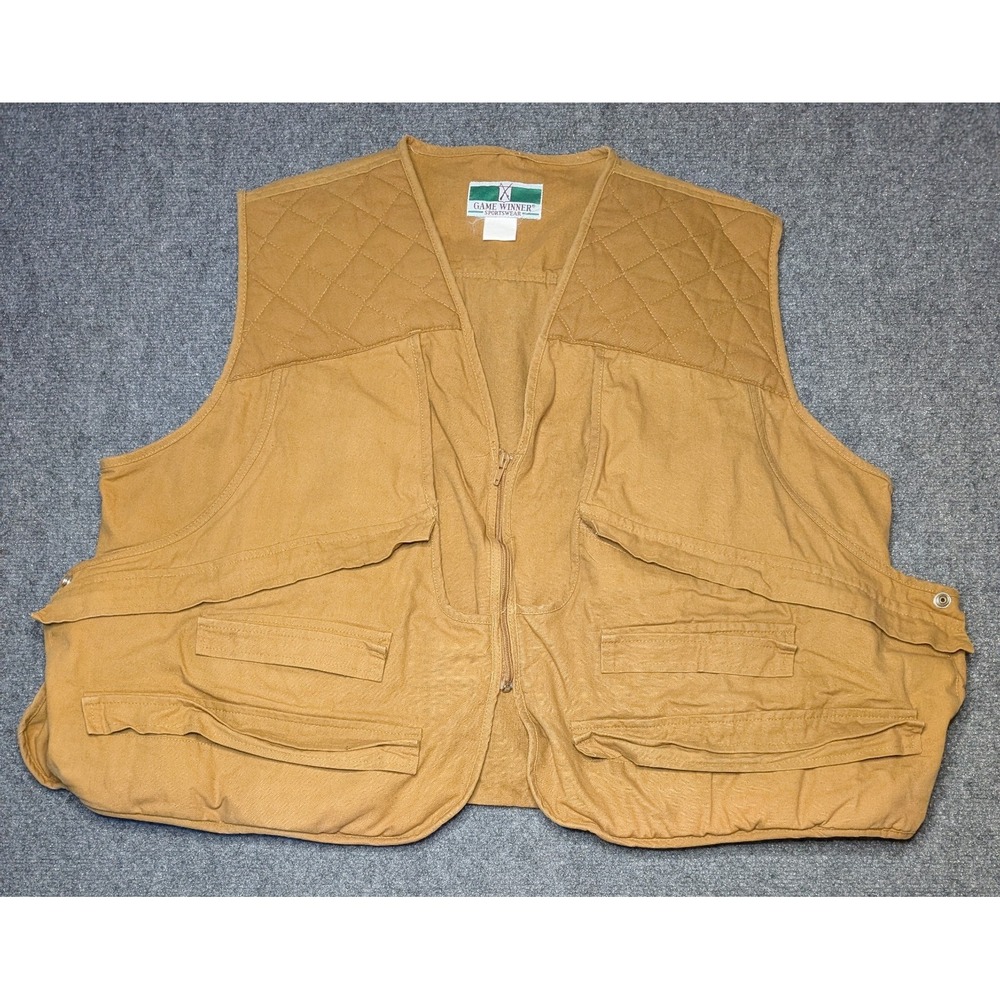 Vintage‎ Game Winner Sportswear Hunting Vest Quilted Multi Pocket Brown Large